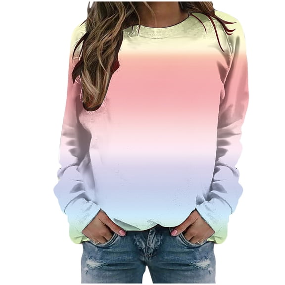 ShomPort Women's Casual Long Sleeve Gradient Color Tops Crewneck Sweatshirts Cute Loose Pullover