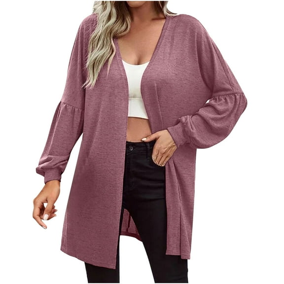 ShomPort Women's Casual Long Sleeve Open Front Cardigans Lightweight Solid Color Fall Winter Coat