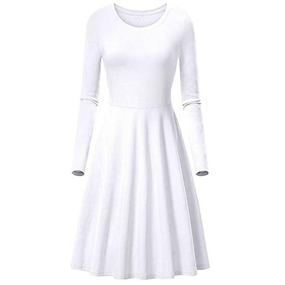 ShomPort Women's Casual Long Sleeve T-Shirt Dresses Fall Round Neck A-Line Flowy Midi Dresses
