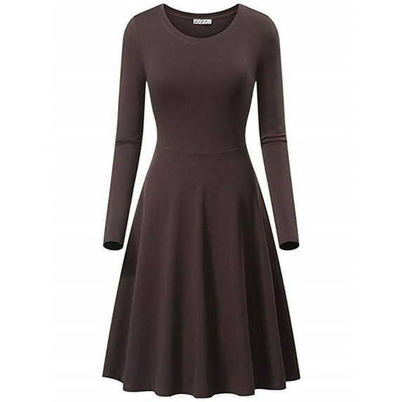 ShomPort Women's Casual Long Sleeve T-Shirt Dresses Fall Round Neck A-Line Flowy Midi Dresses