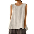 thumbnail image 1 of ShomPort Women's Casual Plain Tank Tops Summer Round Neck Sleeveless Irregular Loose Shirts, 1 of 6