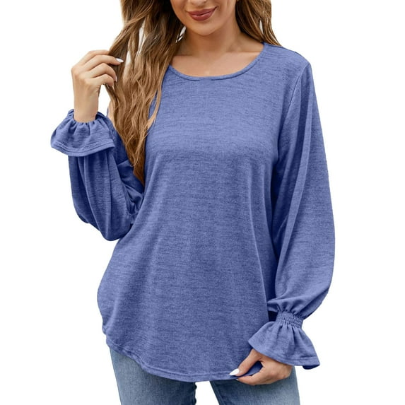 ShomPort Women's Casual Puff Long Sleeve T-Shirts Trendy V-Neck Loose Dressy Tunic Tops for Leggings