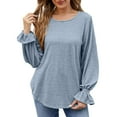 thumbnail image 1 of ShomPort Women's Casual Puff Long Sleeve T-Shirts Trendy V-Neck Loose Dressy Tunic Tops for Leggings, 1 of 7
