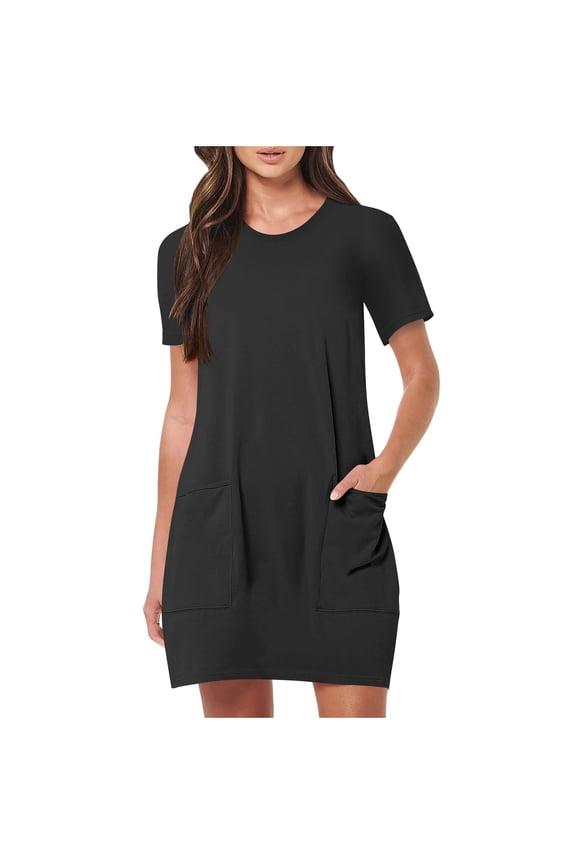Women's Casual T-Shirt Dresses with Pockets Summer Loose Round Neck Short Sleeve Mini Dresses