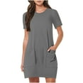 thumbnail image 1 of ShomPort Women's Casual T-Shirt Dresses with Pockets Summer Loose Round Neck Short Sleeve Mini Dresses, 1 of 7