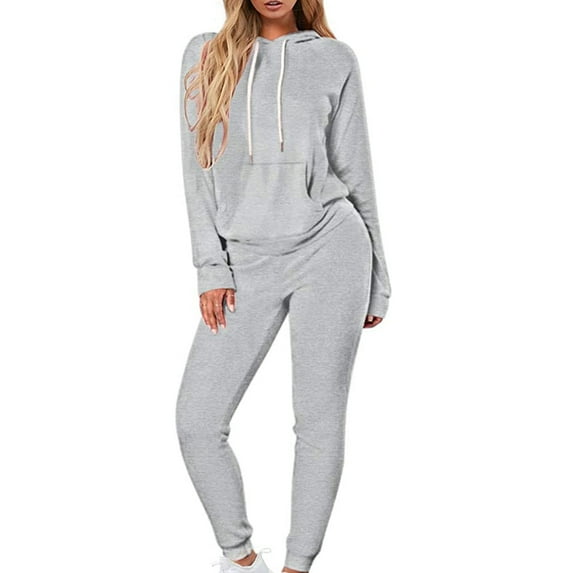 ShomPort Women's Casual Two Piece Pajamas Set Casual Long Sleeve Hoodies with Long Pants Loungewear (Gray22)