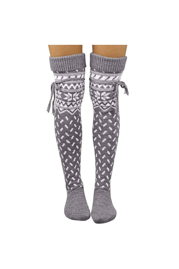Women's Christmas High Boot Socks 2PCS Knitted Over the Knee Socks, Winter Leg Warmers Stockings