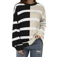 thumbnail image 1 of ShomPort Women's Color Block Crew Neck Sweatshirt Fall Striped Long Sleeve Drop Shoulder Sweatshirt Pullover Tops, 1 of 3