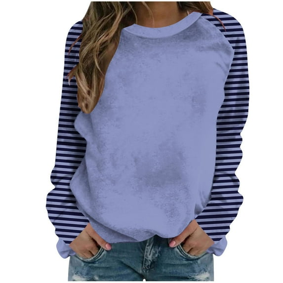 ShomPort Women's Color Block Tunic Tops Long Striped Sleeve Crew Neck Sweatshirts Casual Loose Tops