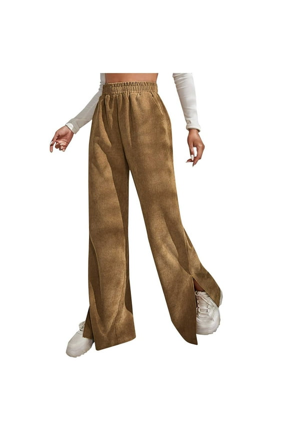 Women's Corduroy Straight Leg Pants High Waisted Wide Leg Baggy Pants Trouser with Pocket