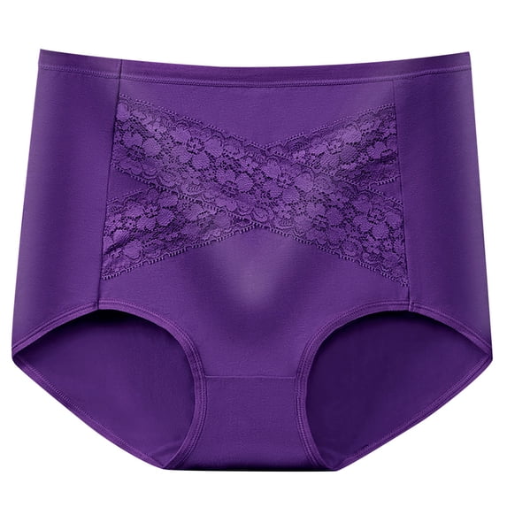ShomPort Women's Cotton High Waist Panties Comfortable Full Coverage Briefs Lace Patchwork Underpants
