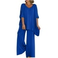 thumbnail image 1 of ShomPort Women's Cotton Linen Baggy 2 Piece Outfits Summer V-Neck Irregular Pullover and Palazzo Pants Matching Set, 1 of 5
