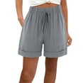 thumbnail image 1 of ShomPort Women's Cotton Linen Casual Shorts Summer Roll-Up Hem Drawstring Elastic Waist Shorts with Pockets, 1 of 7