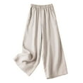 thumbnail image 1 of ShomPort Women's Cotton Linen Lounge Pants Summer Loose Solid Color Elastic Waist Wide Leg Trousers with Pockets, 1 of 8