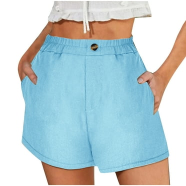ShomPort Women's Cotton Linen Shorts Summer Casual Elastic High Waisted Work Shorts with Pockets