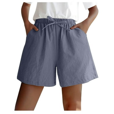 ShomPort Women's Cotton Linen Wide Leg Shorts Summer Casual Drawstring Elastic Waist Shorts with Pockets