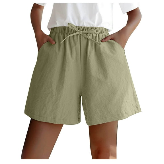 ShomPort Women's Cotton Linen Wide Leg Shorts Summer Casual Drawstring Elastic Waist Shorts with Pockets
