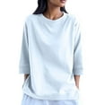 thumbnail image 1 of ShomPort Women's Cotton T-Shirts Casual 3/4 Sleeve Solid Color Tops Round Neck Loose Pullovers, 1 of 2