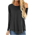 thumbnail image 1 of ShomPort Women's Cotton Tops Fall Comfy Tunic Tops Round Neck Long Sleeve Casual T-Shirts, 1 of 1