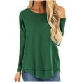 thumbnail image 1 of ShomPort Women's Cotton Tops Fall Comfy Tunic Tops Round Neck Long Sleeve Casual T-Shirts, 1 of 2