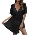 thumbnail image 1 of ShomPort Women's Cover up Mini Dresses A-Line Wrap V Neck Short Sleeve See Through Mesh Swim Coverup Dress, 1 of 5