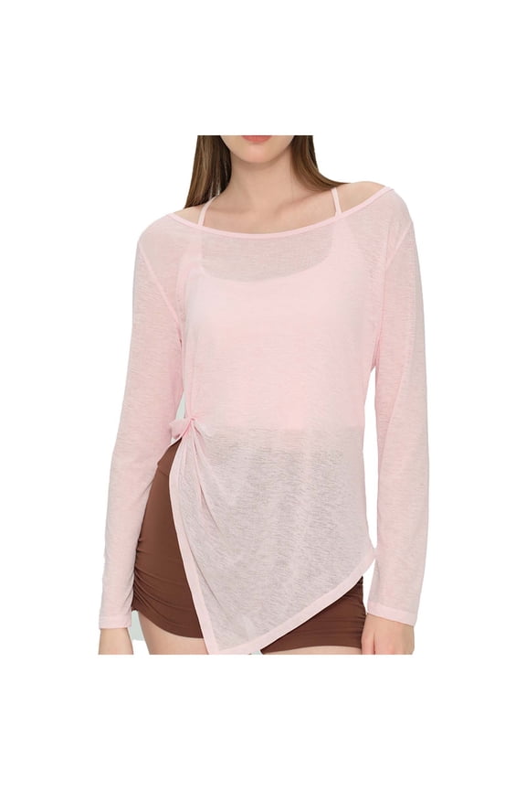 Women's Cover up Tops Long Sleeve Workout Slit See Through Mesh Pullover Quick Dry Tee Shirts Summer