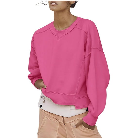 ShomPort Women's Crew Neck Long Sleeve Sweatshirts Casual Solid Color Pullover Sweatshirt Basic Shirts