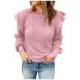 thumbnail image 1 of ShomPort Women's Crewneck Long Sleeve Sweater Fall Elegant Ruffle Hem Knitted Pullover Crochet Jumper, 1 of 6