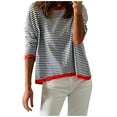 thumbnail image 1 of ShomPort Women's Crewneck Long Sleeve Sweaters Fall Winter Striped/Solid Color Pullover Tops, 1 of 4