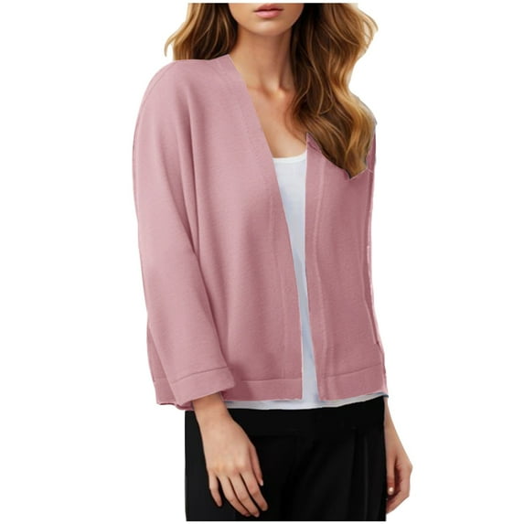 ShomPort Women's Cropped Cardigan Sweater Soft 3/4 Sleeve Front Open Knit Shrug for Dress