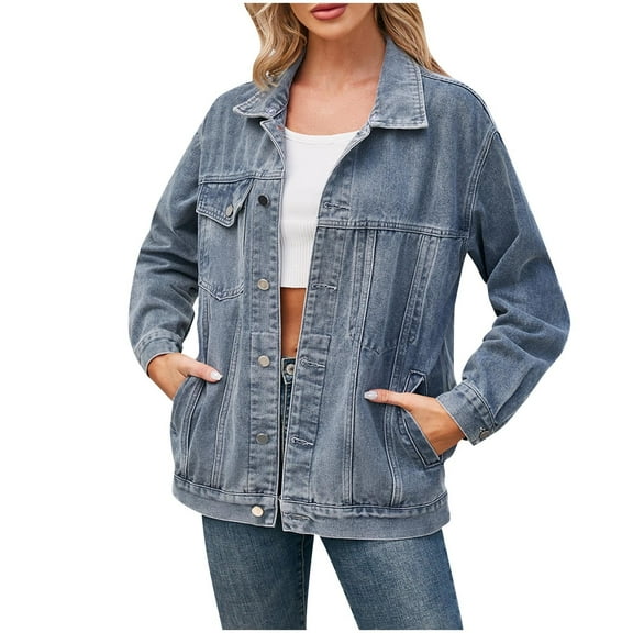ShomPort Women's Denim Jacket Fall Trendy Long Sleeve Button Down Jean Jacket with Pockets