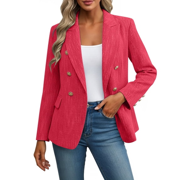 ShomPort Women's Double Breasted Blazers Open Front Long Sleeve Jackets Business Casual Work Outerwear