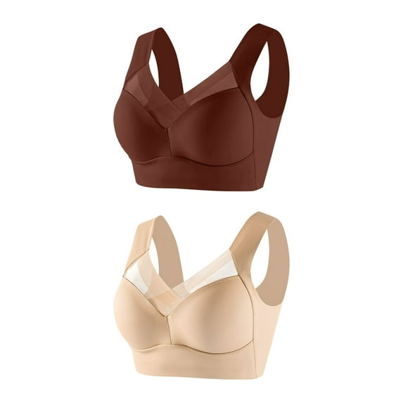 ShomPort Women's Everyday Bra Push up Full Coverage Lift Bra Wirefree Plus Size Padded Bras 2 Pack