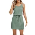 thumbnail image 1 of ShomPort Women's Eyelet Dress Summer Sleeveless Round Neck Tank Dress Drawstring Waisted Mini Dress with Pockets, 1 of 8