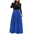 thumbnail image 1 of ShomPort Women's Fall Color Block Maxi Dress Casual Long Sleeve Crew Neck Pleated Long Dresses, 1 of 6