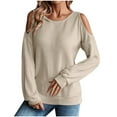 thumbnail image 1 of ShomPort Women's Fall Long Sleeve Cold Shoulder Shirt Crewneck Casual Loose Pullover Tops, 1 of 6