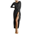 thumbnail image 1 of ShomPort Women's Fall Wedding Guest Dress Crew Neck Long Dress Elegant Long Sleeve Split Bodycon Maxi Dresses, 1 of 3