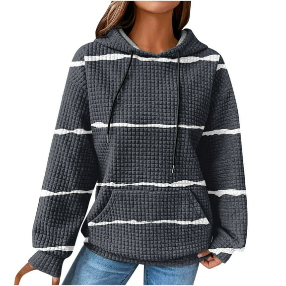 ShomPort Women's Fall Casual Hoodie Comfy Long Sleeve Striped Sweatshirt Hooded Pullover with Pockets