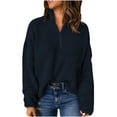 thumbnail image 1 of ShomPort Women's Fall Fashion Solid Color Long Sleeve V-Neck Sweater Half Zip Knit Pullover Tops, 1 of 7