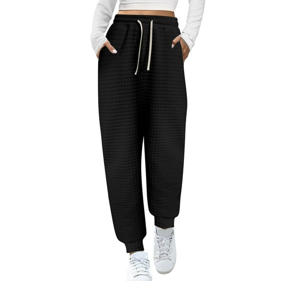 ShomPort Women's Fall Fashion Solid Color Sweatpants Casual Drawstring Pockets Elastic Waist Baggy Pants