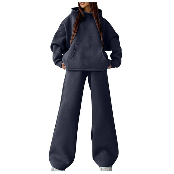 ShomPort Women's Fall Lounge Sets Two Piece Athletic Outfits Cropped Hoodies with Wide Leg Long Pants Loungewear
