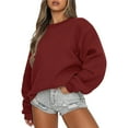 thumbnail image 1 of ShomPort Women's Fall Solid Color Sweatshirt Casual Loose Crew Neck Long Sleeve Pullover Tops, 1 of 5