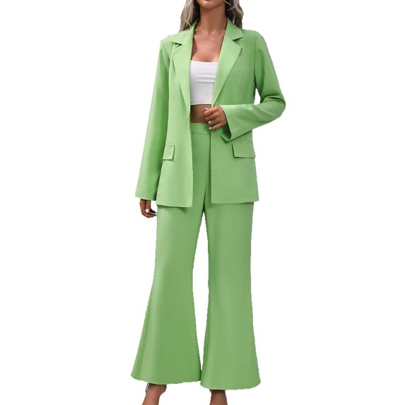 ShomPort Women's Fall Two Piece Outfits Blazer Jacket and Wide Leg Pants Business Work Casual Suit Sets
