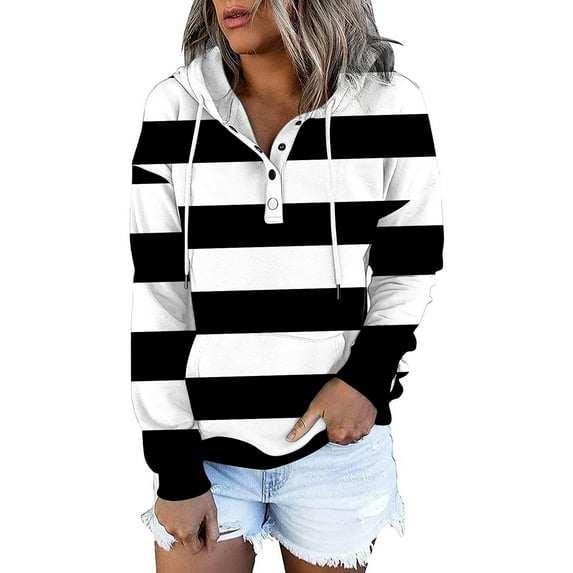 ShomPort Women's Fall Winter Hoodies Sweatshirts Long Sleeve Color Block Pullover Tops with Pocket