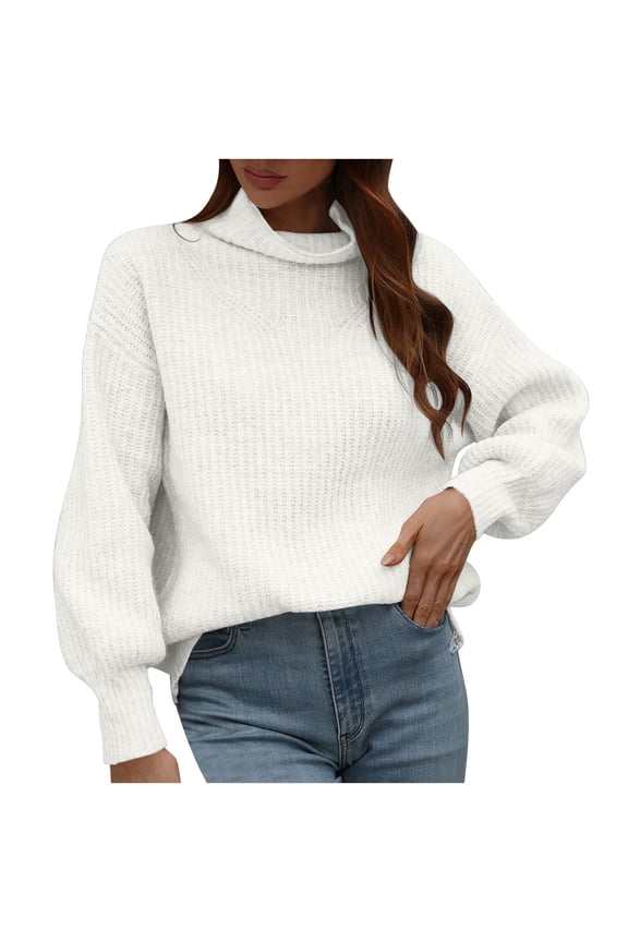 Women's Fall Winter Turtleneck Sweaters Long Sleeve Pullover Loose Thick Knit Tops