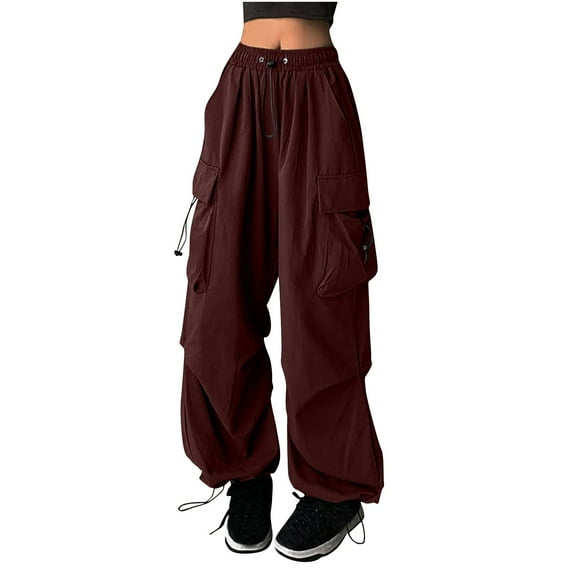 ShomPort Women's Fashion Cargo Pants Casual Drawstring High Waist Multi-pocket Casual Pants Trendy Streetwear