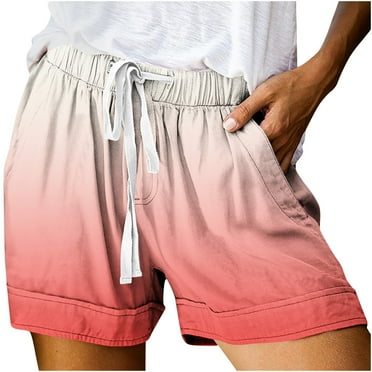 ShomPort Women's Fashion Summer Gradient Shorts with Pockets Drawstring Elastic Waist Beach Lounge Pants