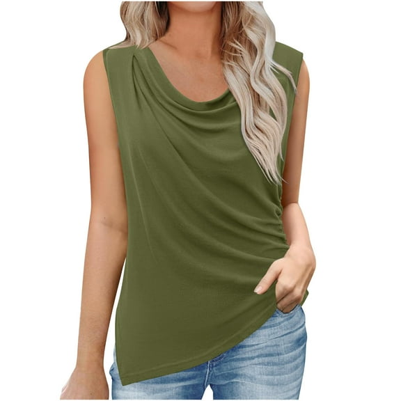 ShomPort Women's Fashion Tank Tops Summer Cowl Neck Sleeveless T-Shirt Elastic Pleated Split Camisole