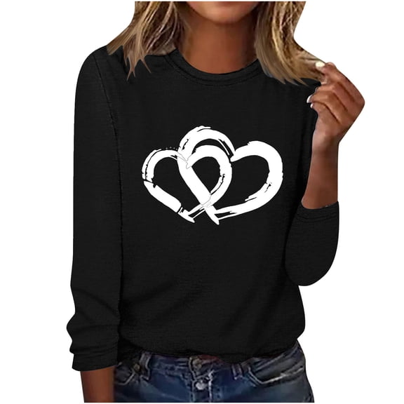 ShomPort Women's Fashion Valentine's Day Print Tops Casual Crew Neck Long Sleeve T-Shirts Pullovers