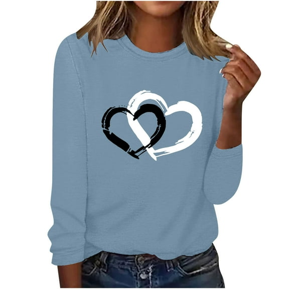 ShomPort Women's Fashion Valentine's Day Print Tops Casual Crew Neck Long Sleeve T-Shirts Pullovers